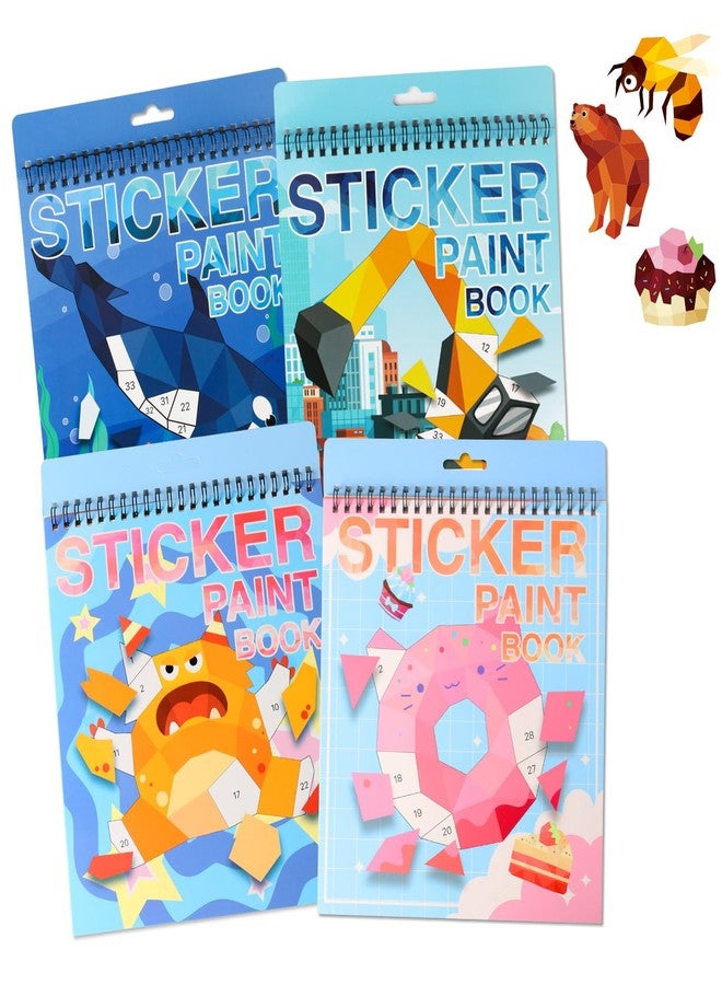 TPQKA 4 PCS Sticker by Number Sticker Paint Books for Kids Boys Girls Ages 4-8 Ocean Vehicles Desserts Monster Stickers Party Favors Road Plane Travel Activity Book Toy Gifts - Image 1